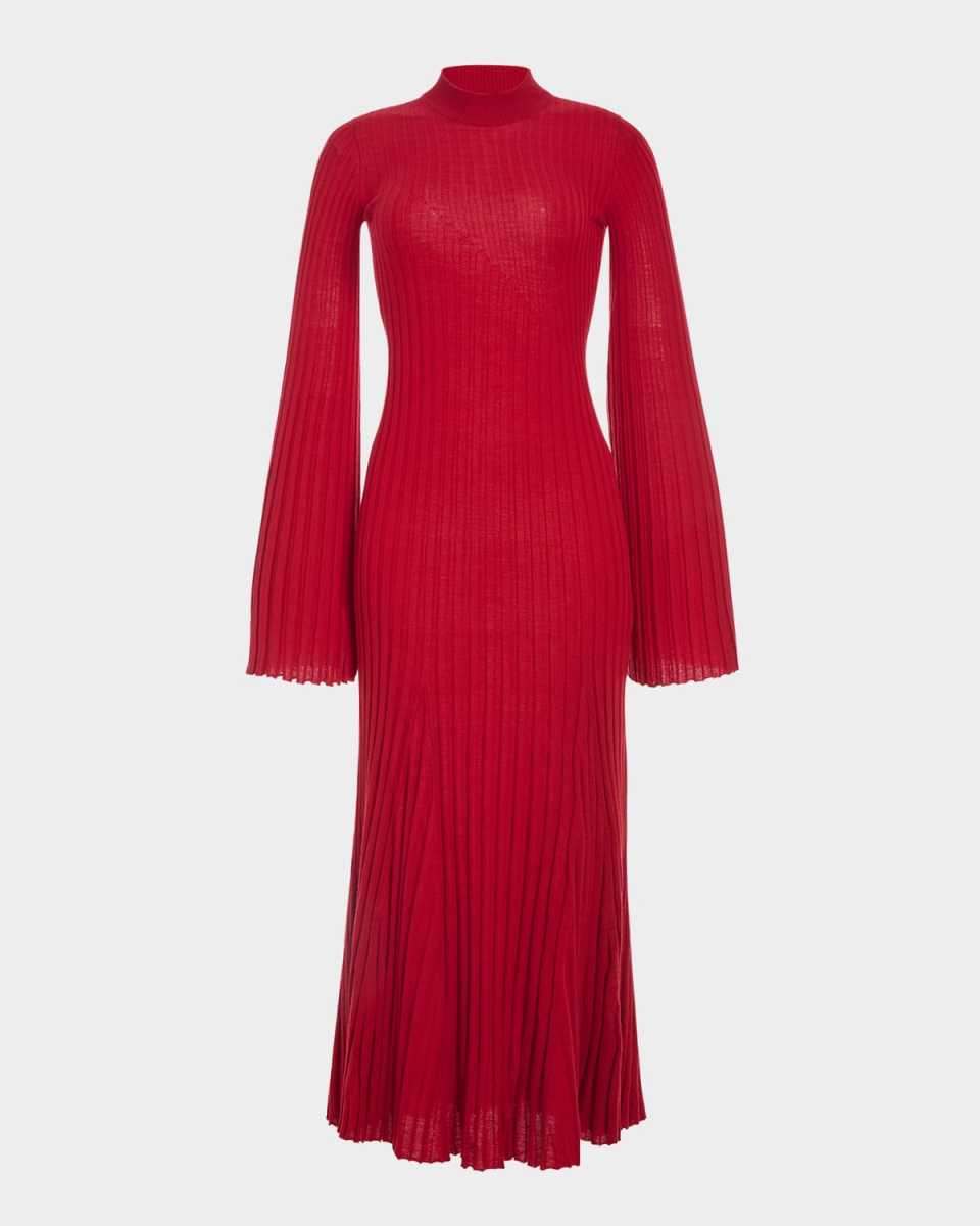 Carmen Turtleneck Flare-Sleeve Maxi Sweater Dress